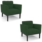 Poltrona Base Madeira Preto Kit 2 Ana Veludo Verde