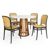 Conjunto Mesa De Jantar Redonda Talia Amadeirada Branca 100cm Com 4 Cadeiras Roma - Preto