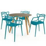 Conjunto Mesa De Jantar Redonda Laura 120cm Natural Com 4 Cadeiras Allegra - Turquesa