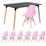 Mesa De Jantar Retangular Eames 80 X 120 Cm Preto + 6 Cadeiras Eiffel Dsw Rosa Claro