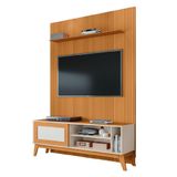 Rack Bancada Caribe Com Painel Para Tv Até 55 Polegadas Egeo Cedro/off White Ripado Impressão 3d Edn Cedro