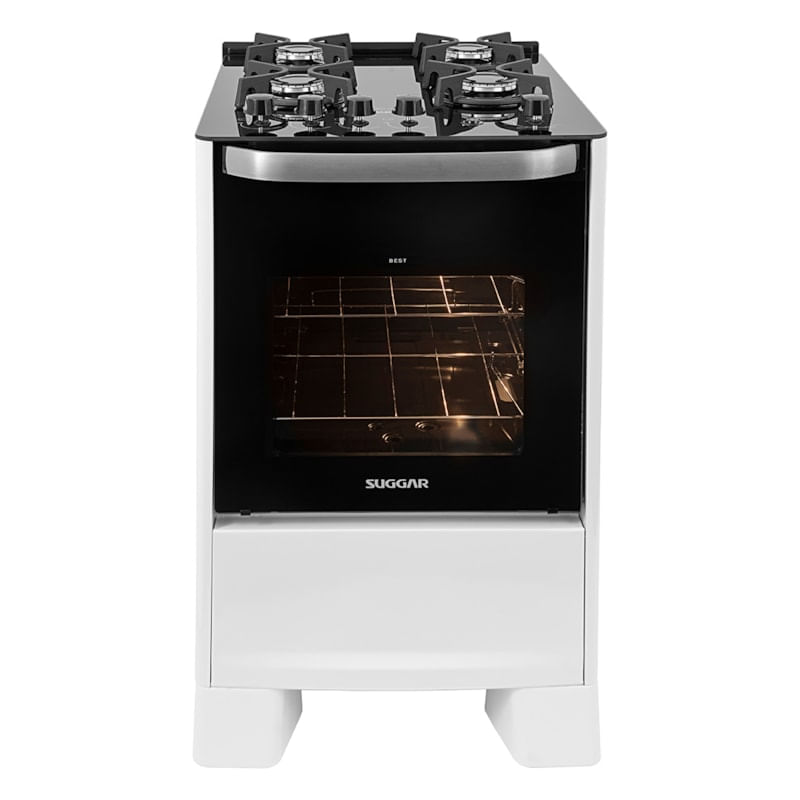 Fogão 4 Bocas Suggar Best Glass Branco Mesa em Vidro – Bivolt – Fgvbg410br