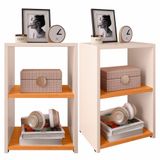 Kit 2 Mesa De Cabeceira Pequena Mesinha Prateleira Lateral Cama Box Casal Criado Retrô Quarto Bella - Off White/cinamomo - Rpm