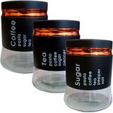Kit 3 Potes Hermético Tea Coffee Sugar Mantimentos Em Vidro