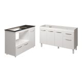 Armário Camila Cozinha Gabinete De Pia 140 Cm E Balcão Para Cooktop 5 Bocas E Forno Ou Microondas Alana Branco
