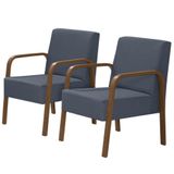 Kit 2 Poltronas Decorativas 1 Lugar Luna Braço Madeira D Salla Suede