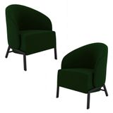 Kit 2 Poltronas Decorativa Sala De Estar Kenya Pés Em Ferro Veludo Preto/verde G33 - Gran Belo