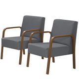 Kit 2 Poltronas Decorativas 1 Lugar Luna Braço Madeira D Salla Suede