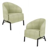Kit 2 Poltronas Decorativa Sala De Estar Kenya Pés Em Ferro Bouclê Preto/verde G33 - Gran Belo