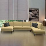 Sofá Decorativo Sala De Estar Osaka 310cm Modulado Em U Com Almofadas Pés Em Madeira Linho Bege