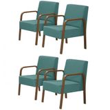 Kit 4 Poltronas Decorativas 1 Lugar Jade Braço Madeira D Salla Suede