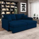 Sofá Reclinável E Retrátil Gandalf Bipartido 254cm Caixa Zero Com Almofadas Veludo Azul G33 - Gran