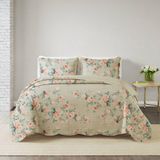Kit Cobre Leito Casal Paris Patchwork + 2 Porta Travesseiros Jardim Rosado