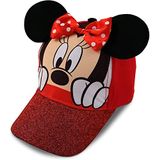 Disney Girls Minnie Mouse Cotton Baseball Cap 3d Ears Glitter Rim (toddler/little Girls), Size Age 2-4, Minnie Mouse Red