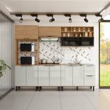 Cozinha Modulada Toscana 5 Peças Em Mdf Com Aéreo 1200 Porta De Vidro Basculante E Torre Quente 2 Fo Freijó/off White
