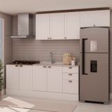 Cozinha 4 Peças Com Aéreo Para Geladeira E Balcão Com Tampo Para Cooktop 100% Mdf Branco Fosco/ébano