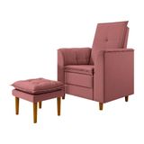Poltrona De Amamentação Quarto De Bebê Gracy Com Puff Pés Palito Veludo Rosa G85 - Gran Belo