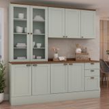 Cozinha Modulada Compacta 4 Peças com Armário Aéreo 2 Portas de Vidro 100% MDF com Tampo Mint/Ébano