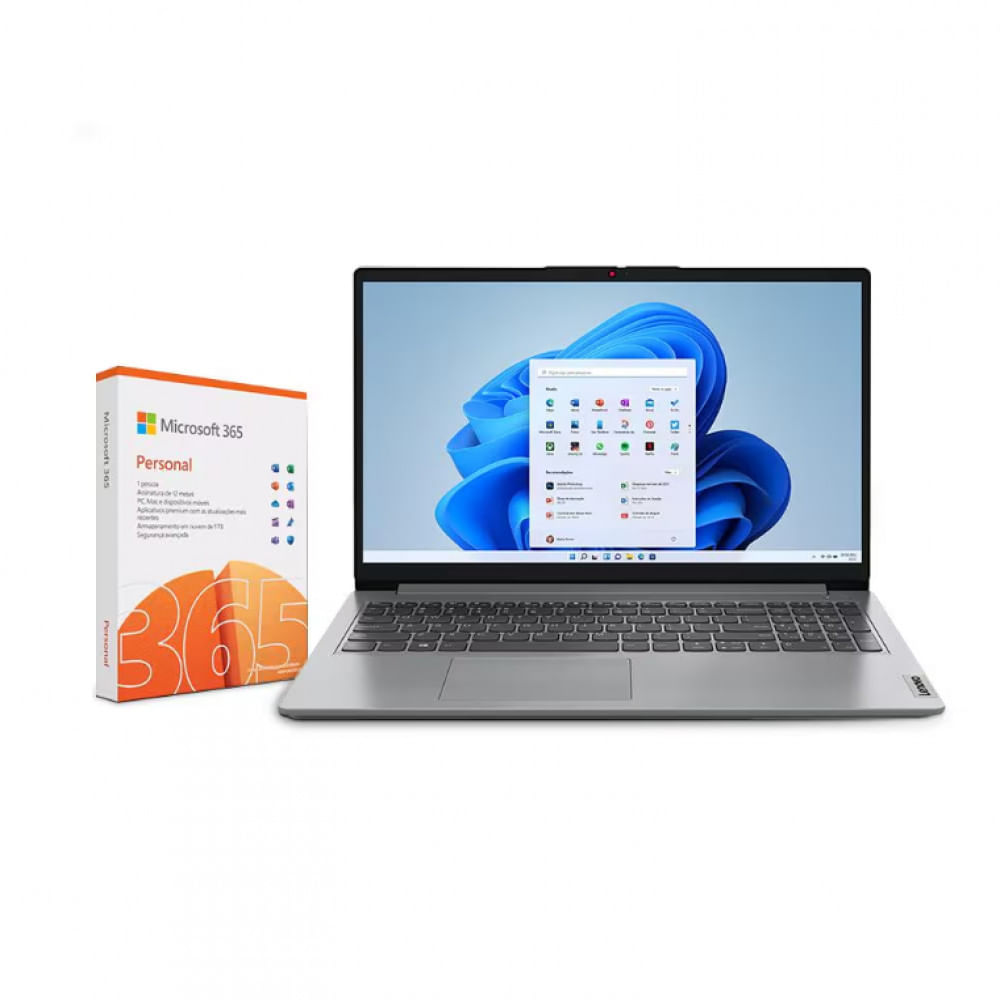 Notebook Lenovo Ideapad 1 com processador Intel Core i3 4GB 256GB SSD tela 15.6 Intel UHD Graphics + Microsoft 365 Personal 1TB