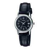 Relogio Feminino Casio Prata Couro Preto Ltp-v002l-1budf