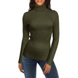Suéter Feminino V28, Elástico, De Gola Alta, Tricotado, Slim Fit, Verde-oliva