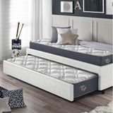 Bicama Box Solteiro 88x188 Courino Com Dois Colchões Adapto Molas Ensacadas Ecoflex Branco/cinza