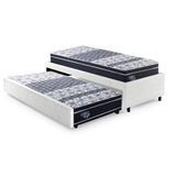 Bicama Box Solteiro 88x188cm Courino Com Dois Colchões Gran Sleep Molas Verticoil Ecoflex Branco/preto