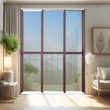 Porta De Correr 3 Folhas Moveis Sequenciais 210 X 120 Elite Com Fechadura Tetra Vidro Reflex Mix Corten