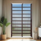 Porta De Correr Com Travessas 2 Folhas Moveis 210 X 120 Elite Com Fechadura Tetra Vidro Reflex Mix Corten
