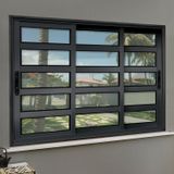 Janela Elite Com Travessas 3 Folhas Moveis Sequenciais 120 X 200 Vidro Liso Preto