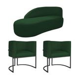 Kit Divã Luna 185cm Lado Esquerdo E 02 Poltronas Base De Ferro Preto Suede Cor Verde