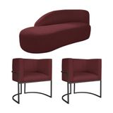 Kit Divã Luna 185cm Lado Esquerdo E 02 Poltronas Base De Ferro Preto Suede Cor Bordô