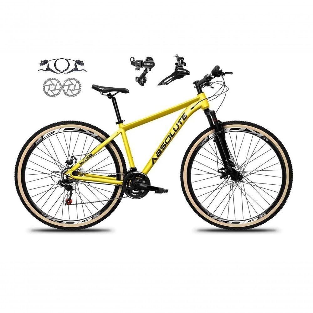 Bicicleta Aro 29 Absolute Nero 5 Shimano Freios Hidráulicos 24v Garfo Suspensão Pneu Faixa - Amarelo Tam.21