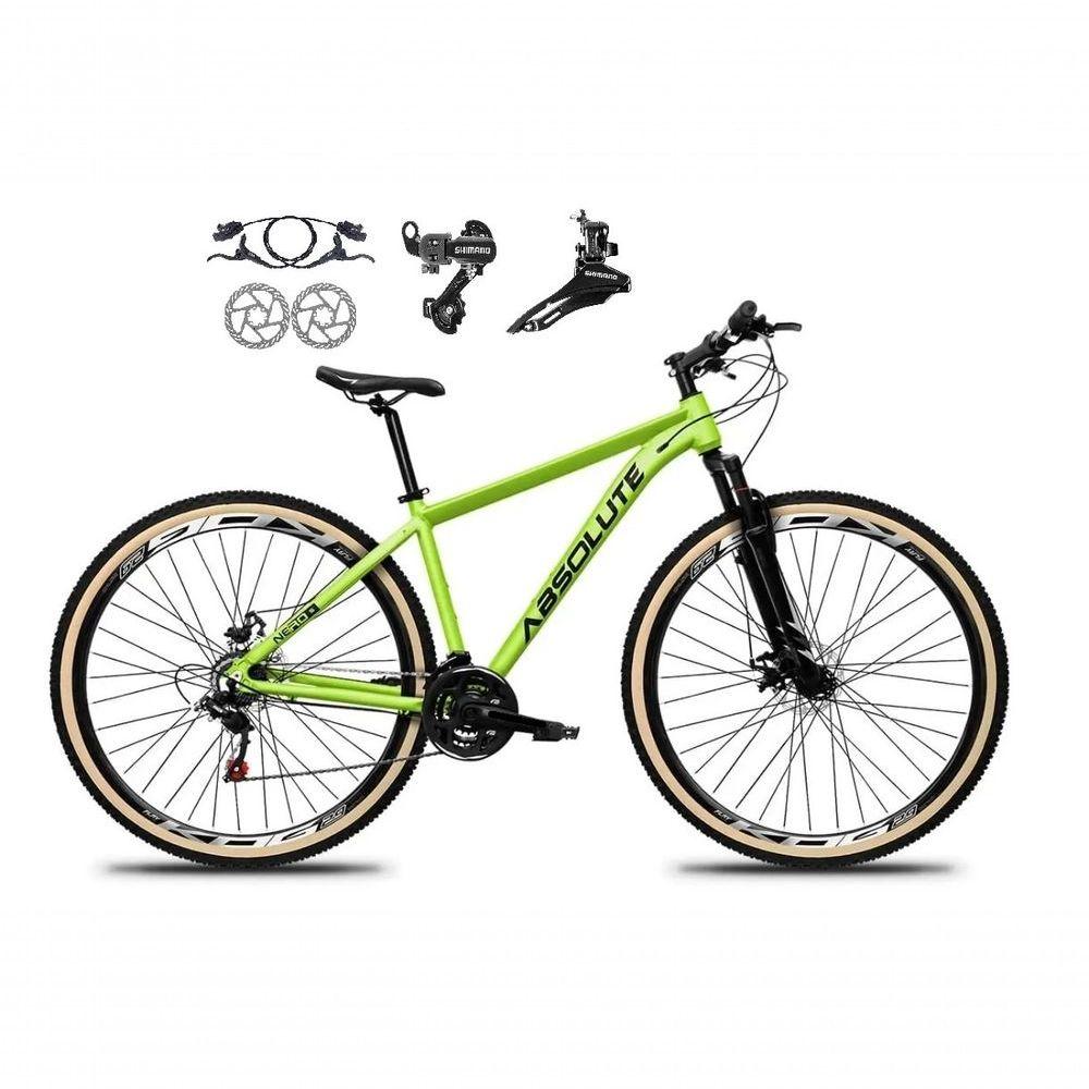 Bicicleta Aro 29 Absolute Nero 5 Shimano Freios Hidráulicos 24v Garfo Suspensão Pneu Faixa - Verde Tam.21