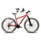 Bicicleta Aro 29 Absolute Nero 5 Alumínio 24v Câmbios Shimano Garfo Suspensão Pneu Faixa - Vermelho Tam.17