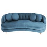 Sofá Curvo 3 Lugares Orgânico Sala Recepção Escritório Decorativo Luxo Panamá 185cm Linho Cor Azul Royal