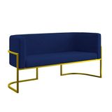 Sofá 2 Lugares Com Base De Metal Gold Para Recepção Balaqui Azul Marinho