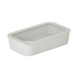 Pote Retangular De Cerâmica - Tampa De Vidro - 1500ml - Fika One - Cor Branco