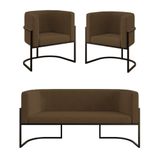 Kit 2 Cadeiras Poltronas + Sofá 2 Lugares Base De Metal Preto Marrom