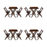 Kit 4 Conjuntos Mesa Dobrável Para Bar E Restaurante 60x60cm Com 2 Cadeiras Em Madeira Maciça - Imbu - Marrom