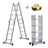 Escada De Aluminio 4x4 16 Degraus 4,7mts + Caixa De Utilidades