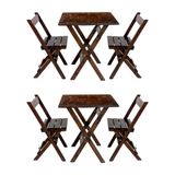 Kit 2 Conjuntos Mesa Dobrável Para Bar E Restaurante 60x60cm Com 2 Cadeiras Em Madeira Maciça - Imbu - Marrom