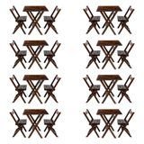 Kit 8 Conjuntos Mesa Dobrável Para Bar E Restaurante 60x60cm Com 2 Cadeiras Em Madeira Maciça - Imbu - Marrom