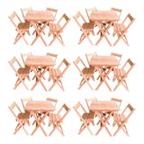 Kit 6 Conjuntos Mesa Dobrável 70x70cm Para Bar Com 4 Cadeiras Em Madeira Maciça - Cru - Bege