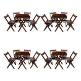 Kit 4 Conjuntos Mesa Dobrável 70x70cm Para Bar Com 4 Cadeiras Em Madeira Maciça - Imbuia - Marrom