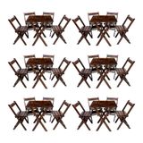 Kit 6 Conjuntos De Mesa Dobrável 60x60cm Com 4 Cadeiras Em Madeira Maciça - Imbuia - Marrom