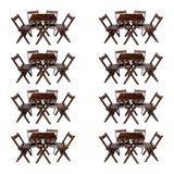 Kit 8 Conjuntos Mesa Dobrável 70x70cm Para Bar Com 4 Cadeiras Em Madeira Maciça - Imbuia - Marrom