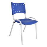 Cadeira Iso Para Escola Escritório Comércio Azul Base Branca