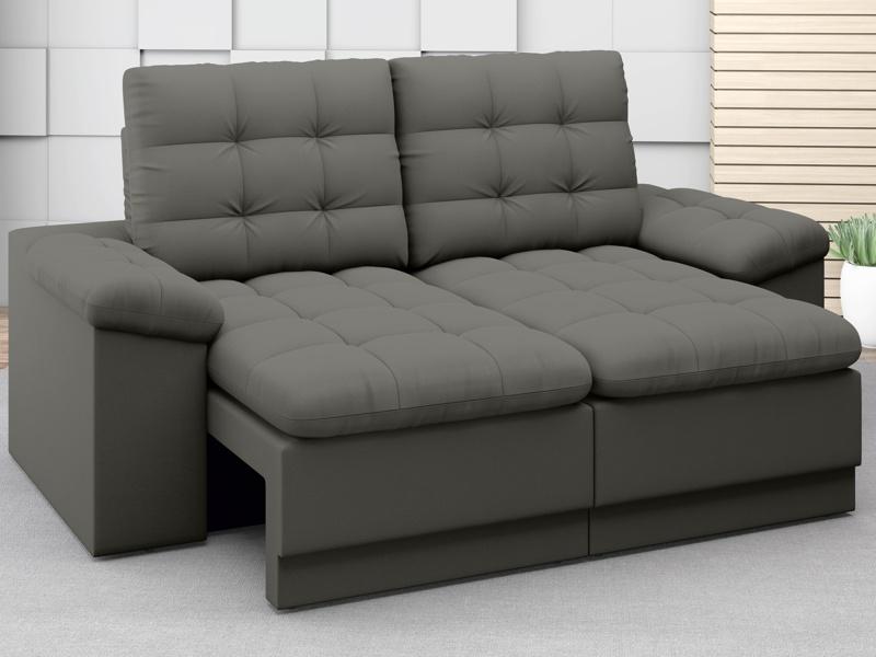 Sofá Confort 1,80m Assento Retrátil e Reclinável Velosuede Cinza - NETSOFAS