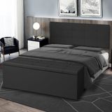 Kit Cabeceira Painel E Calçadeira Baú Casal 1,40m Roma Material Sintético Preto Sky Mobile